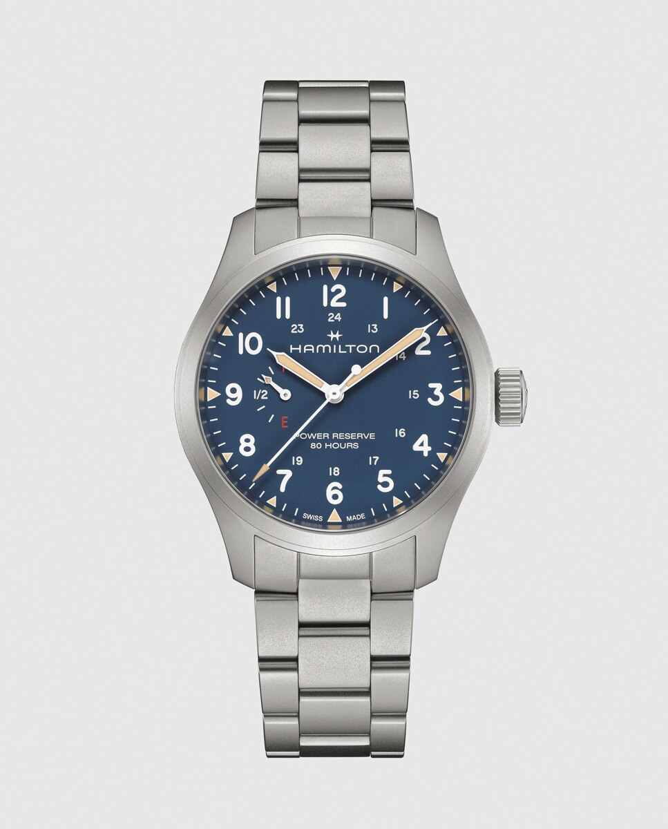 Imagen 0 de Reloj de hombre mecánico khaki field power reserve de 40 mm h69509140 de acero Plata