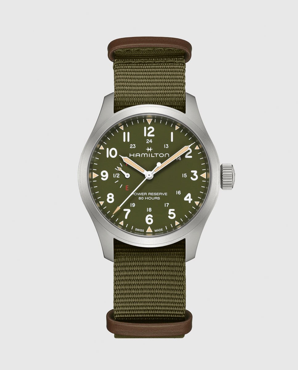 Imagen 0 de Reloj de hombre mecánico khaki field power reserve de 40 mm h69509960 con correa textil Verde