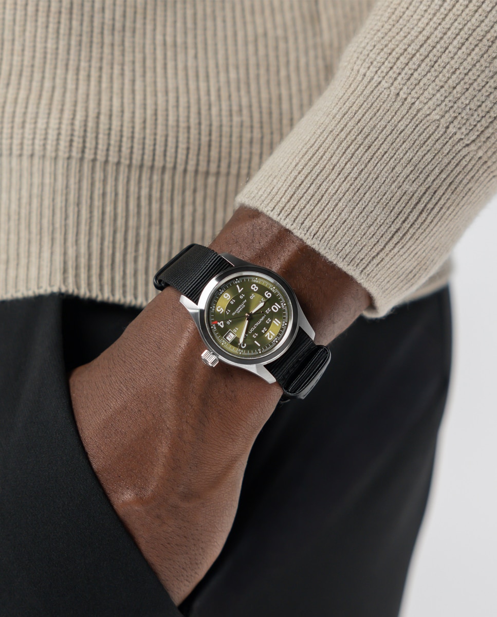 Reloj automático de hombre khaki field de 38 mm h70455960 con calendario y correa textil - Hamilton - Verde Verde-5