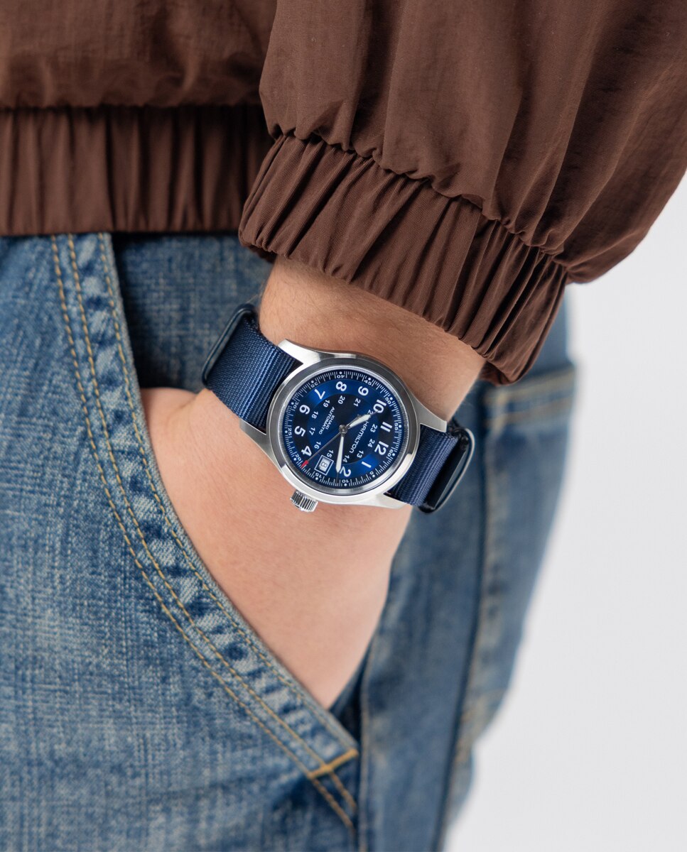 Reloj automático de hombre khaki field de 38 mm h70455940 con calendario y correa textil - Hamilton - Azul marino Azul marino-5