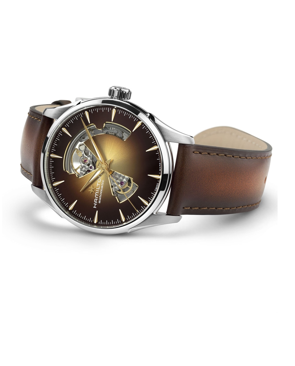 Reloj automático de hombre jazzmaster open heart de 42 mm dorado h32705501 con correa de piel - Hamilton - Marrón Marrón-2