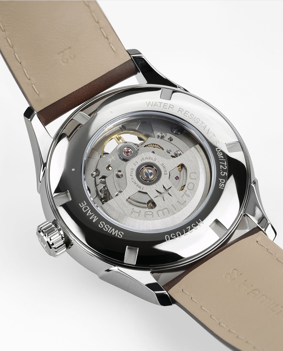 Reloj automático de hombre jazzmaster open heart de 42 mm dorado h32705501 con correa de piel - Hamilton - Marrón Marrón-4