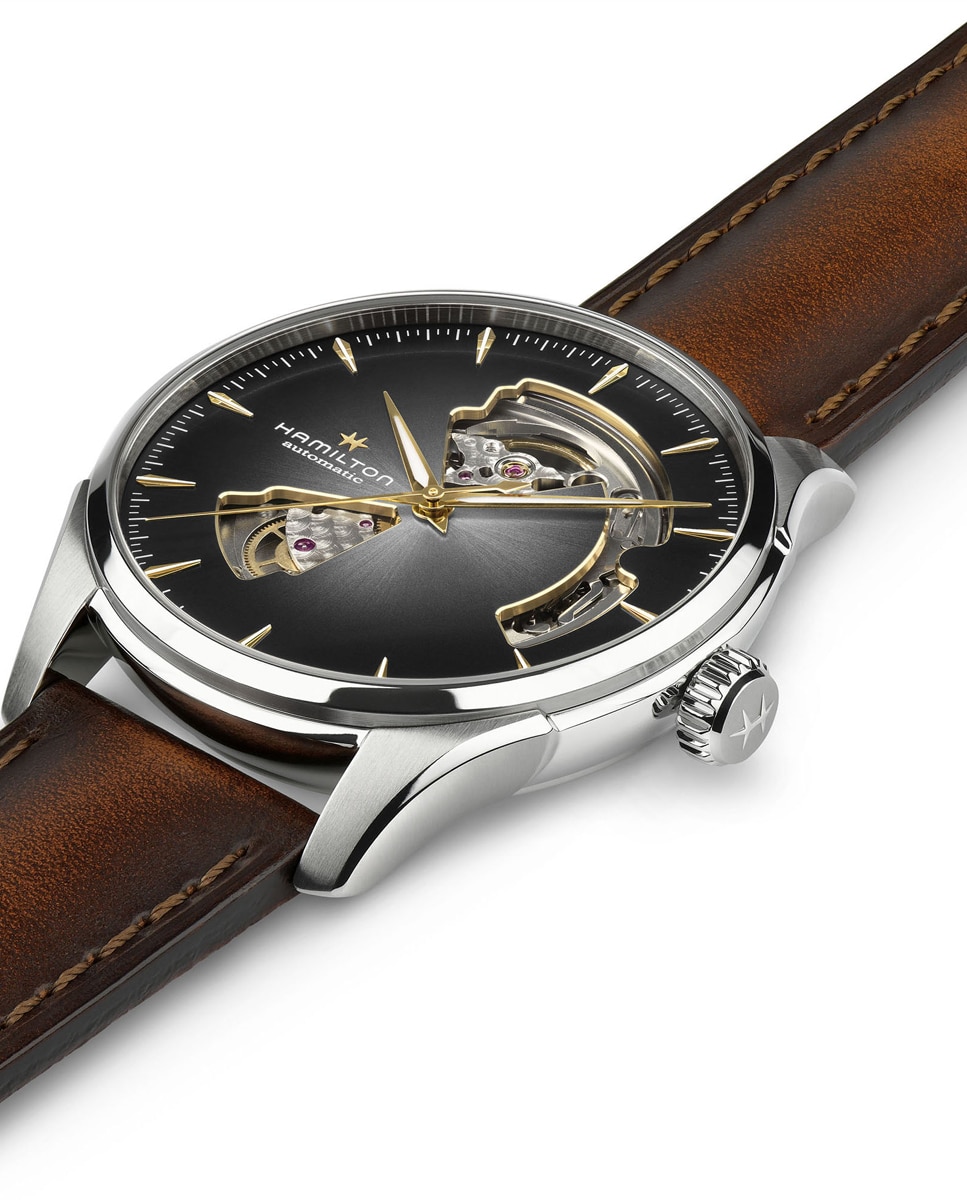 Reloj automático de hombre jazzmaster open heart de 40 mm plateado h32675581 con correa de piel - Hamilton - Marrón Marrón-3