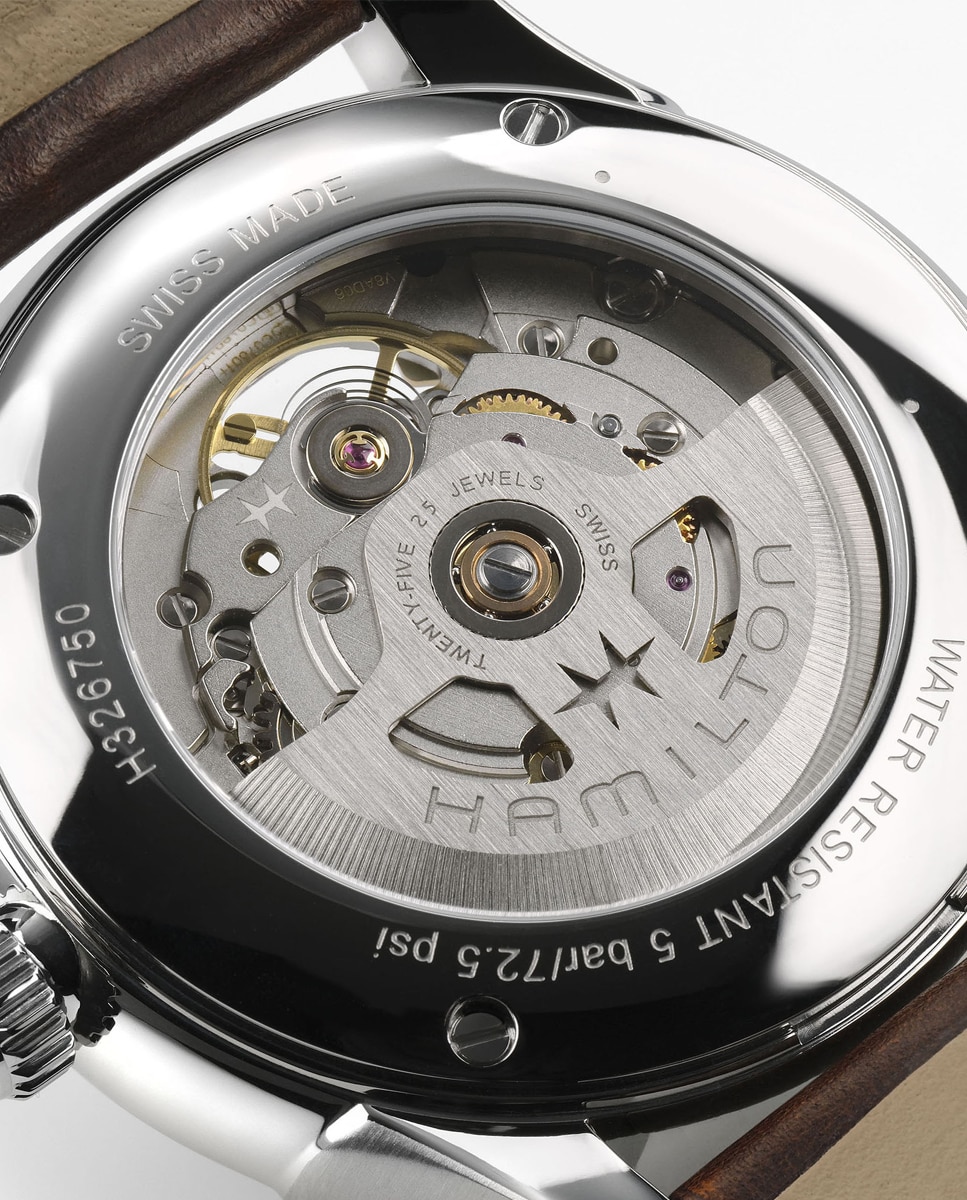 Reloj automático de hombre jazzmaster open heart de 40 mm plateado h32675581 con correa de piel - Hamilton - Marrón Marrón-4