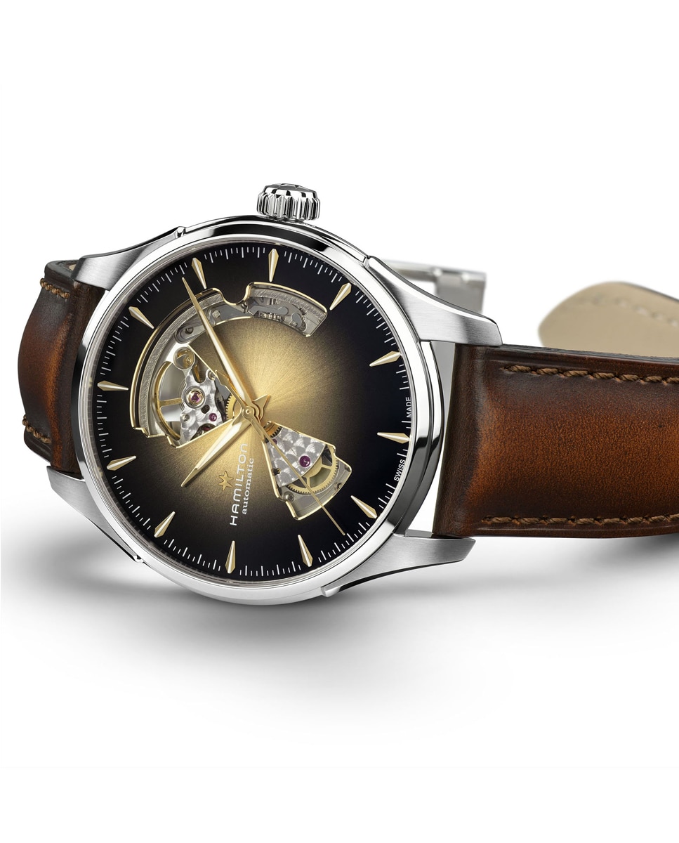 Reloj automático de hombre jazzmaster open heart de 40 mm dorado h32675501 con correa de piel - Hamilton - Marrón Marrón-2