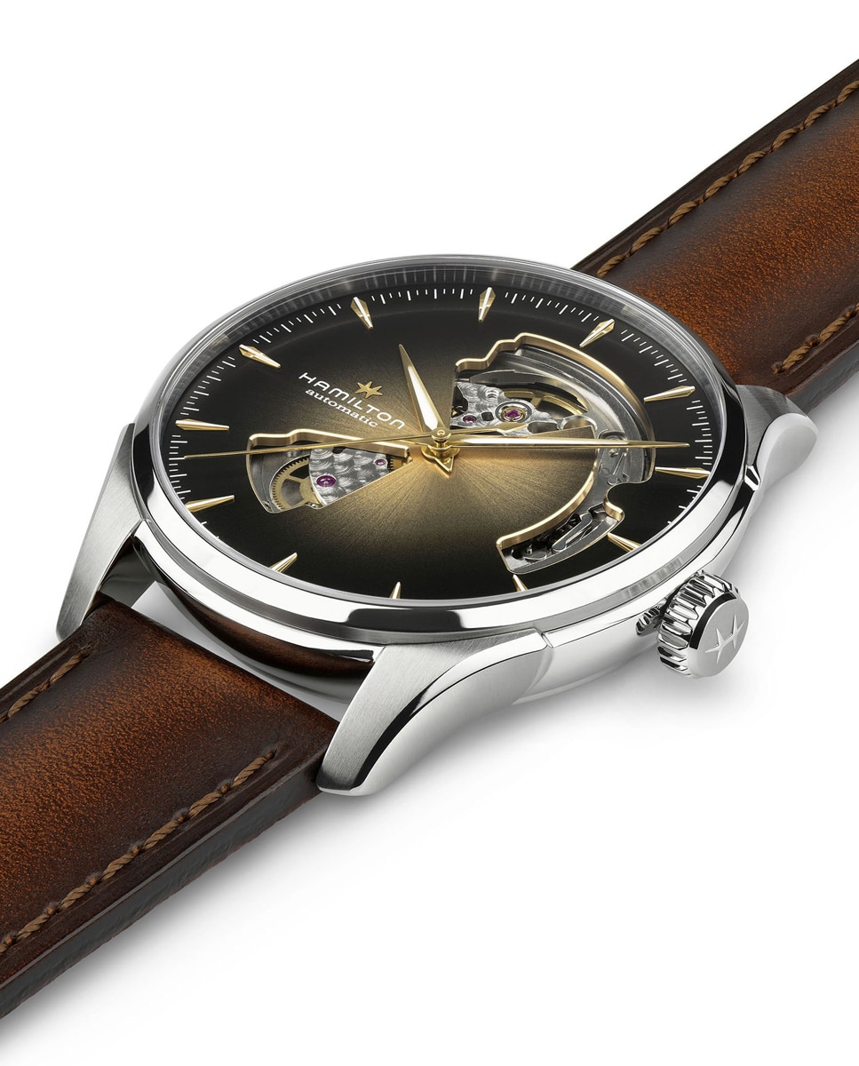 Reloj automático de hombre jazzmaster open heart de 40 mm dorado h32675501 con correa de piel - Hamilton - Marrón Marrón-3