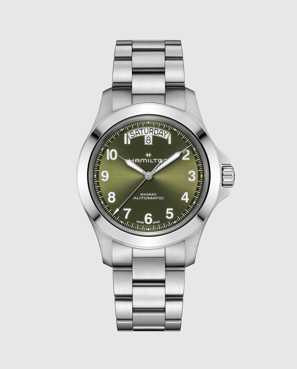Imagen 0 de Reloj de hombre automático khaki field king de 40 mm h64475160 con calendario y correa de piel Plata