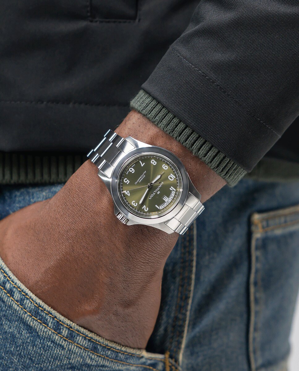 Reloj de hombre automático khaki field king de 40 mm h64475160 con calendario y correa de piel - Hamilton - Plata Plata-2