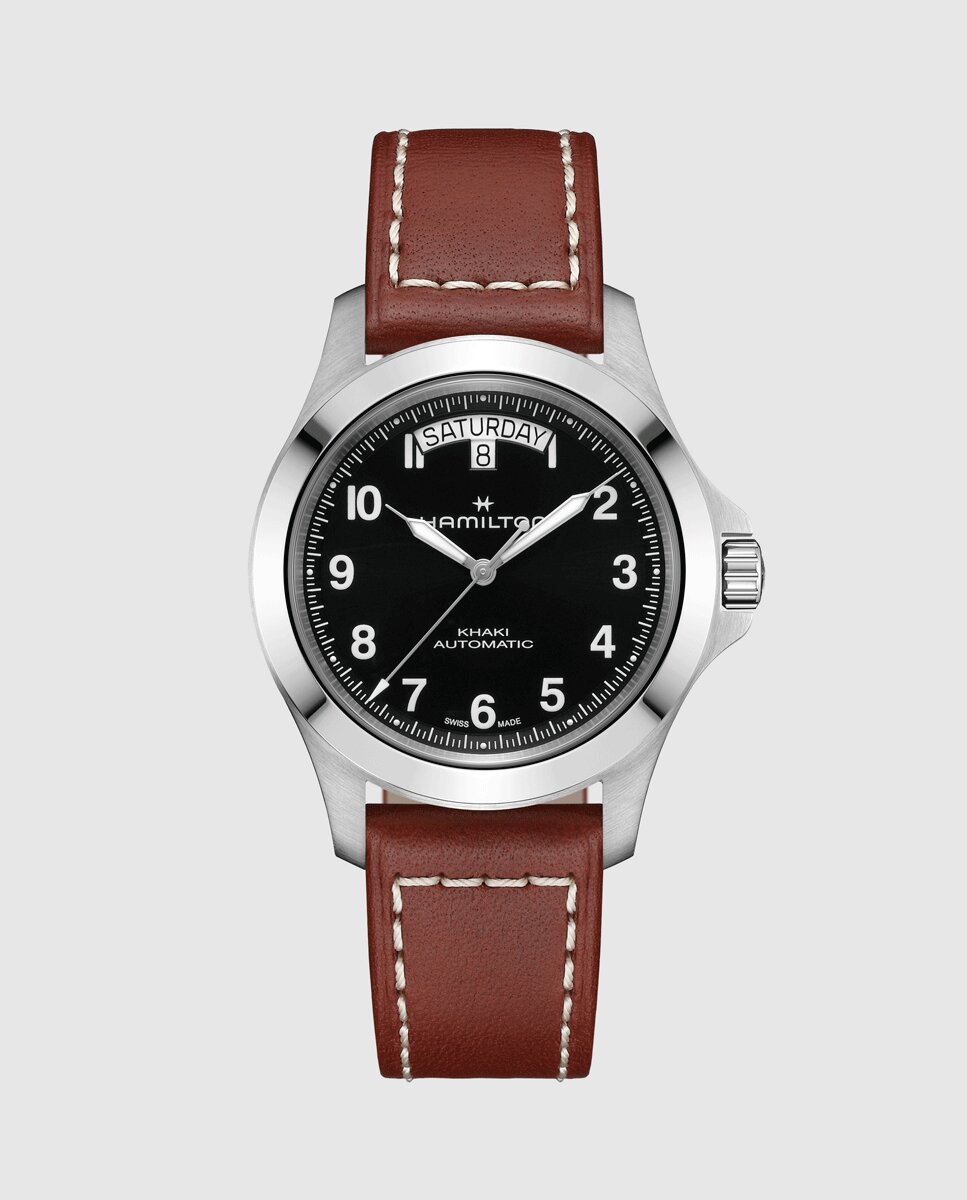 Imagen 0 de Reloj de hombre automático khaki field king de 40 mm h64475531 con calendario y correa de piel Marrón