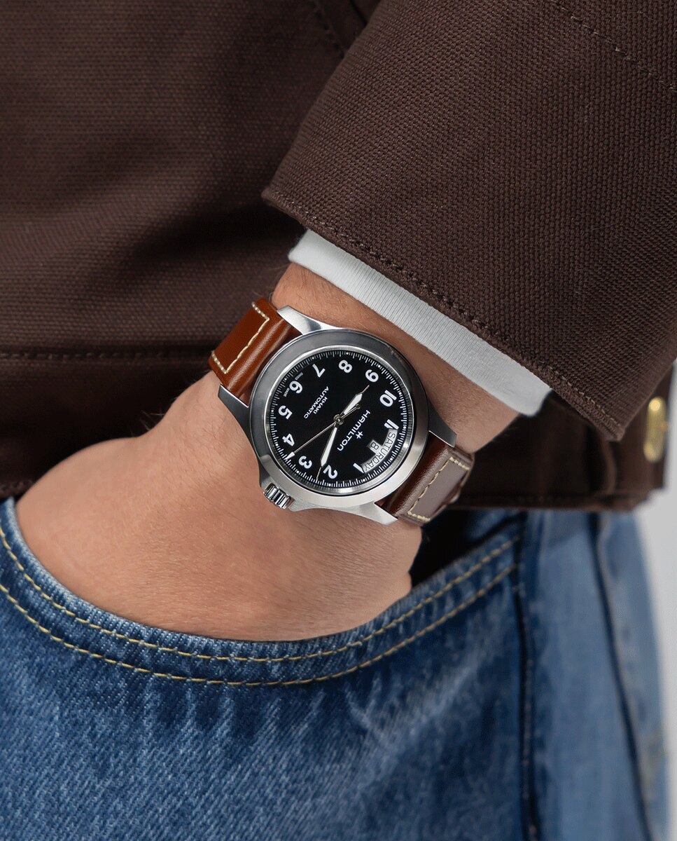 Reloj de hombre automático khaki field king de 40 mm h64475531 con calendario y correa de piel - Hamilton - Marrón Marrón-2
