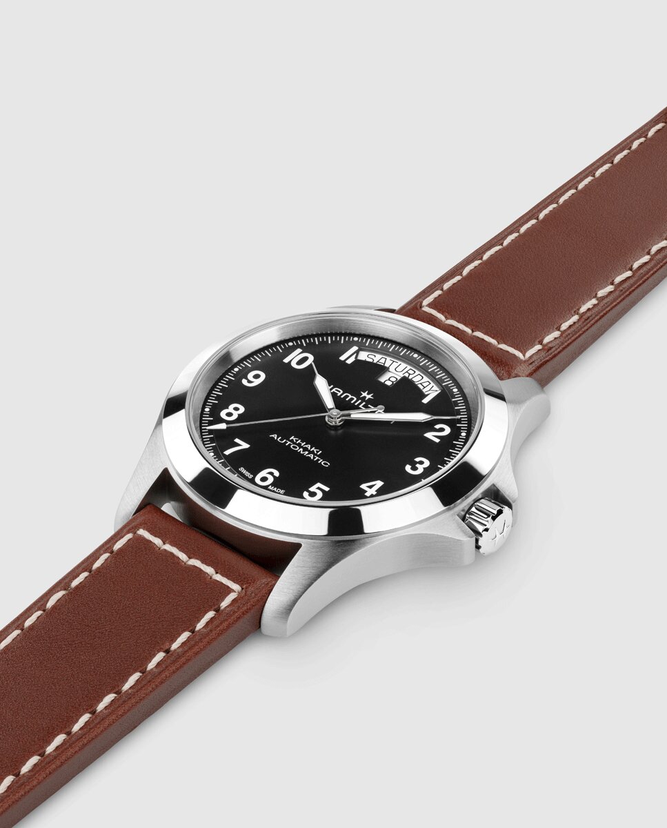 Reloj de hombre automático khaki field king de 40 mm h64475531 con calendario y correa de piel - Hamilton - Marrón Marrón-4