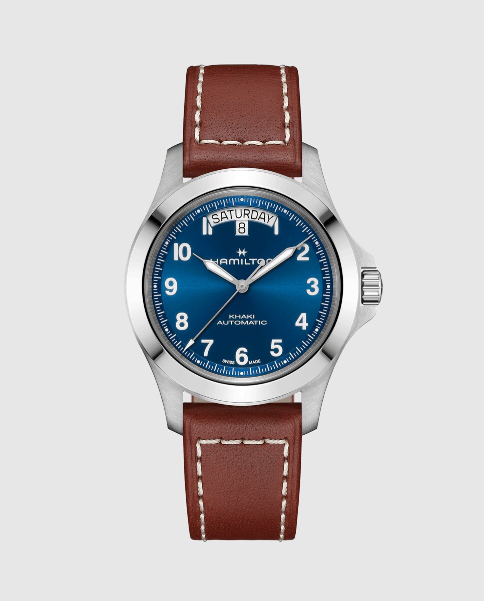 Imagen 0 de Reloj de hombre automático khaki field king de 40 mm h64475540 con calendario y correa de piel Marrón