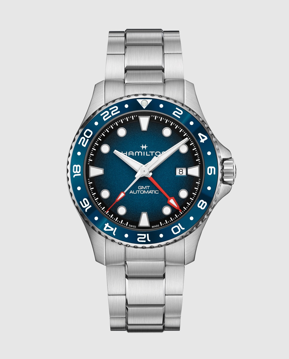 Imagen 0 de Reloj de hombre automático khaki navy scuba de 43 mm h82535140 de acero con gmt y calendario Plata