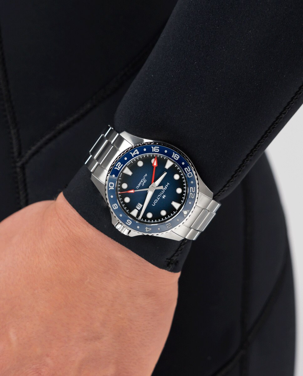 Reloj de hombre automático khaki navy scuba de 43 mm h82535140 de acero con gmt y calendario - Hamilton - Plata Plata-5
