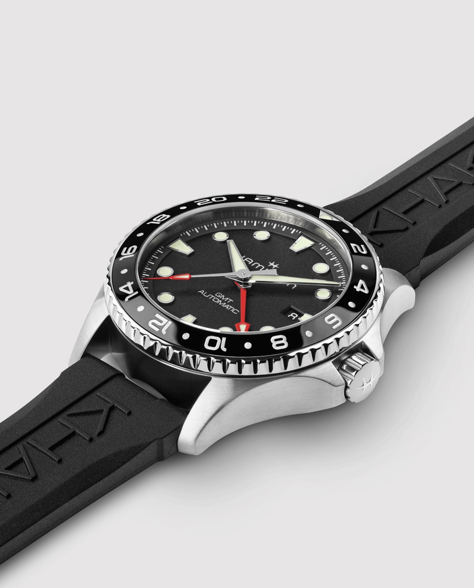 Reloj de hombre automático khaki navy scuba de 43 mm h82555330 con gmt, calendario y correa de caucho - Hamilton - Negro Negro-2