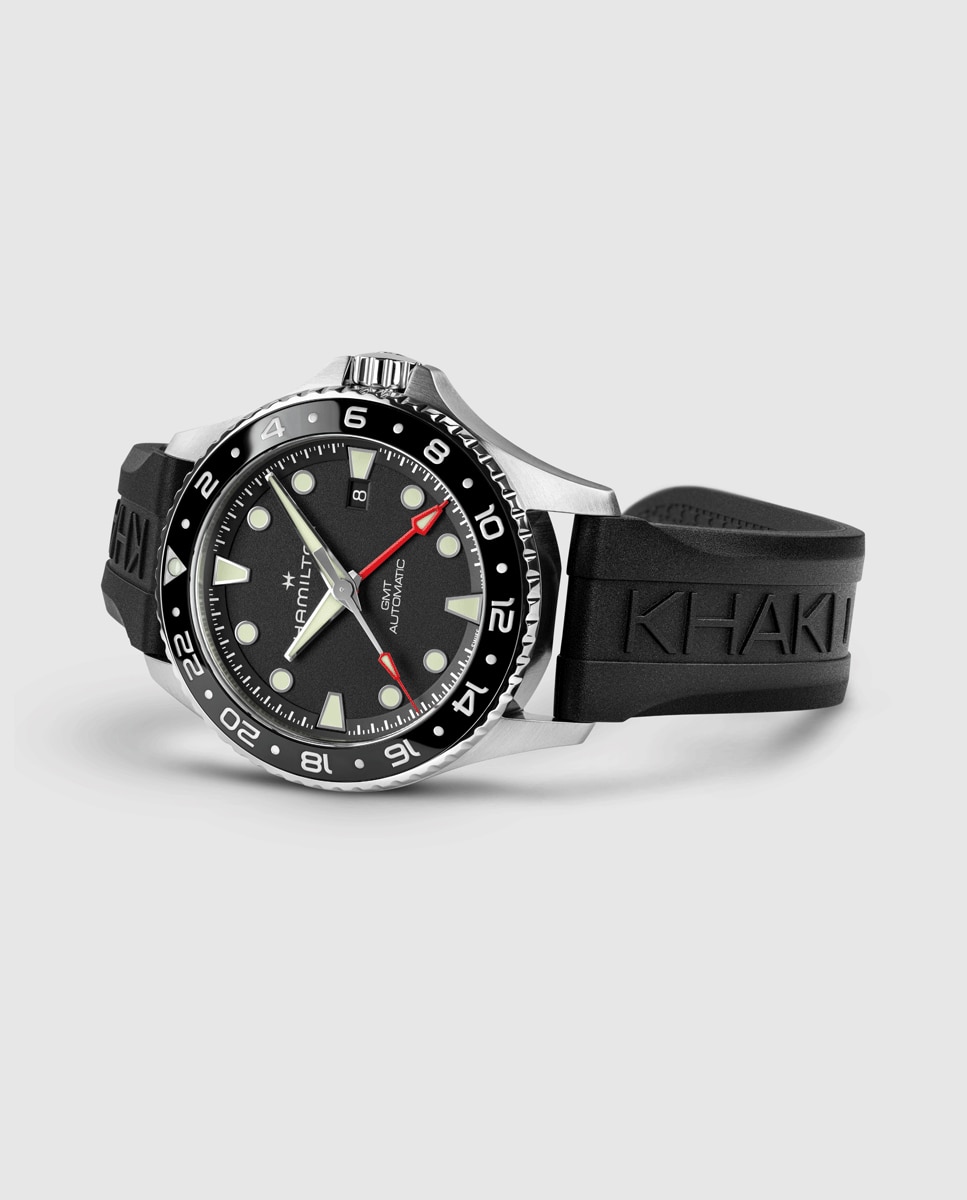 Reloj de hombre automático khaki navy scuba de 43 mm h82555330 con gmt, calendario y correa de caucho - Hamilton - Negro Negro-3