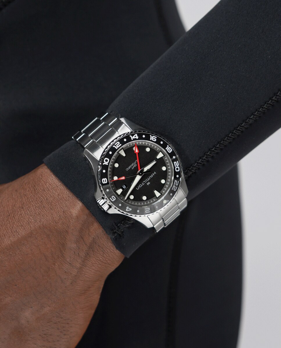 Reloj de hombre automático khaki navy scuba de 43 mm h82555130 de acero con gmt y calendario - Hamilton - Plata Plata-5