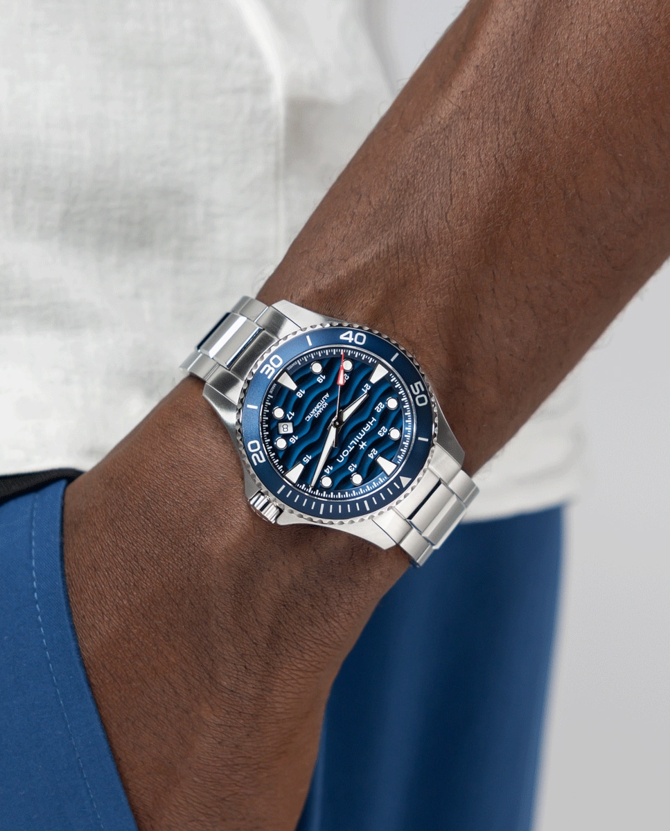 Reloj de hombre automático khaki navy scuba de 40 mm h82425140 de acero con calendario - Hamilton - Plata Plata-5