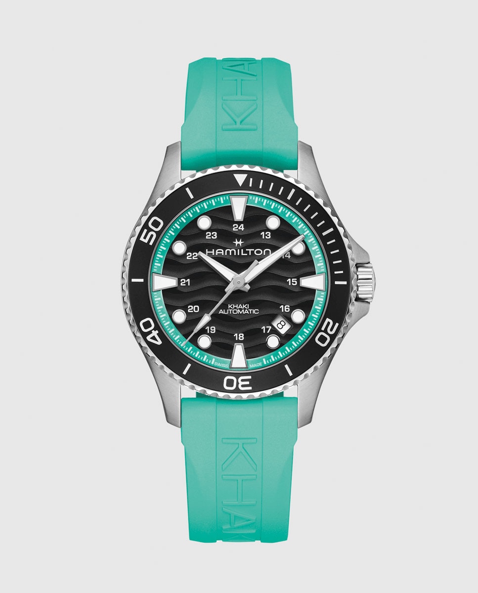 Imagen 0 de Reloj de hombre automático khaki navy scuba de 40 mm h82415331 con calendario y correa de caucho Turquesa