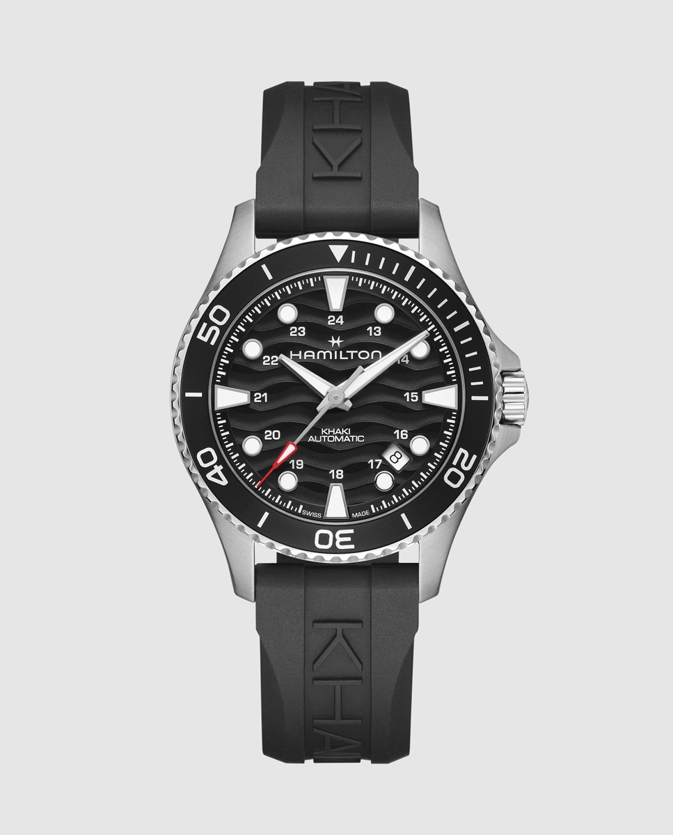 Imagen 0 de Reloj de hombre automático khaki navy scuba de 40 mm h82415330 con calendario y correa de caucho Negro
