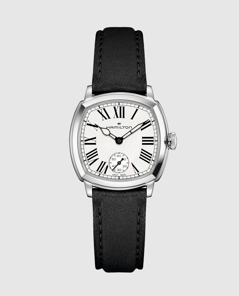 Imagen 1 de Reloj de mujer mecánico american classic cushion de 30 mm h36109710 con correa de piel - Hamilton - Negro Negro