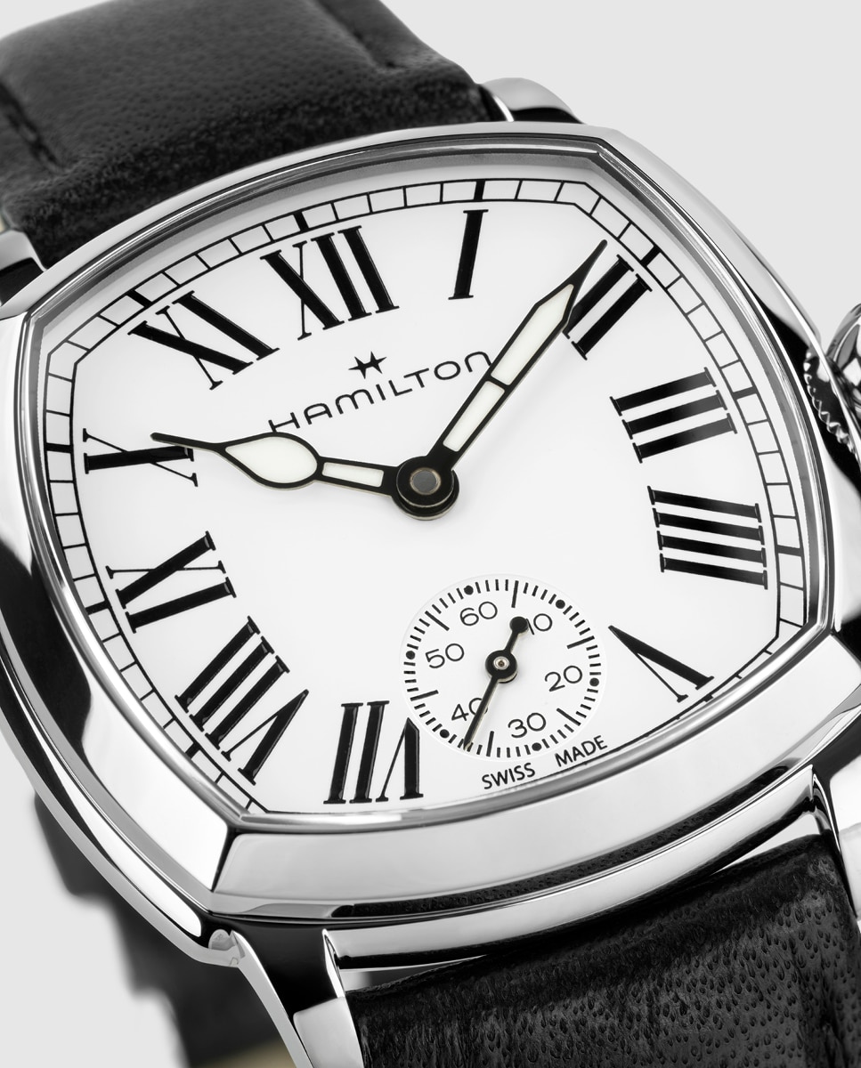 Imagen 5 de Reloj de mujer mecánico american classic cushion de 30 mm h36109710 con correa de piel - Hamilton - Negro Negro
