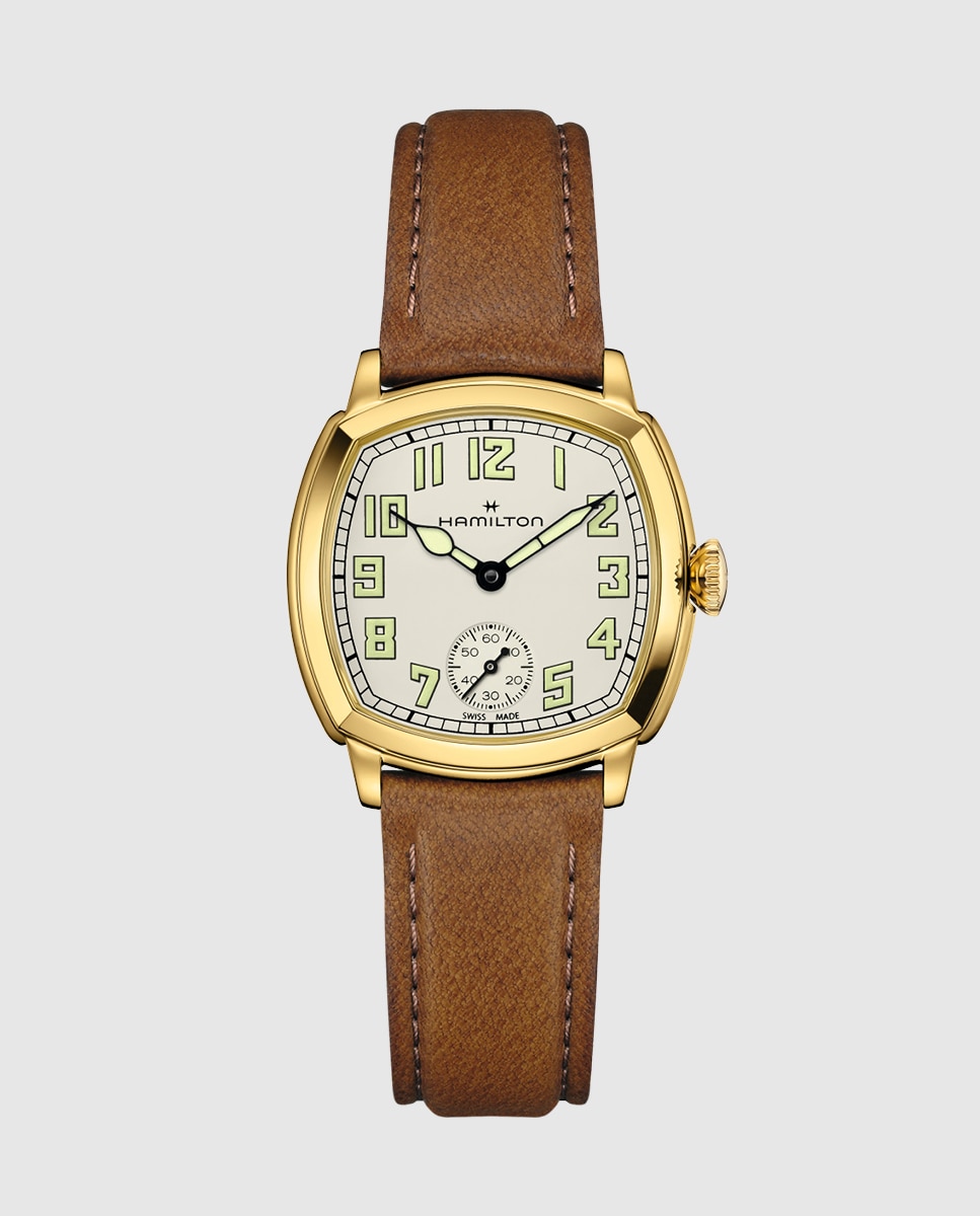 Imagen 1 de Reloj de mujer mecánico american classic cushion de 30 mm  h36119520 con correa de piel Marrón