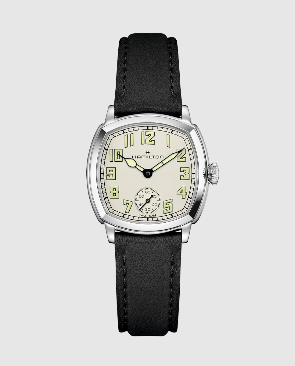 Imagen 1 de Reloj de mujer mecánico american classic cushion de 30 mm h36109720 con correa de piel - Hamilton - Negro Negro