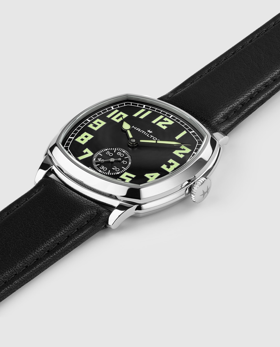 Imagen 2 de Reoj de hombre mecánico american classic cushion de 34 mm h36129730 con correa de piel - Hamilton - Negro Negro