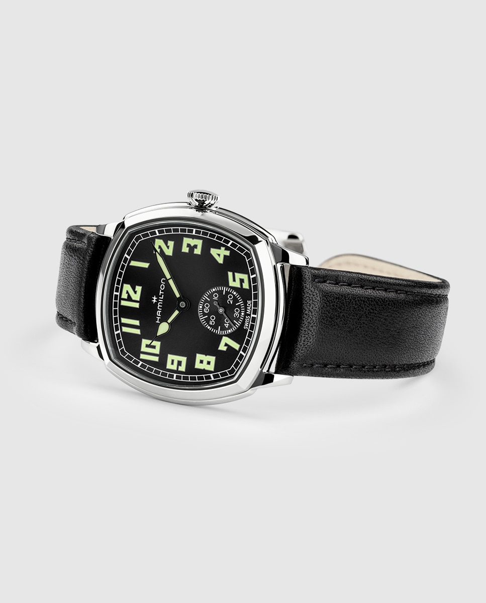 Imagen 3 de Reoj de hombre mecánico american classic cushion de 34 mm h36129730 con correa de piel - Hamilton - Negro Negro