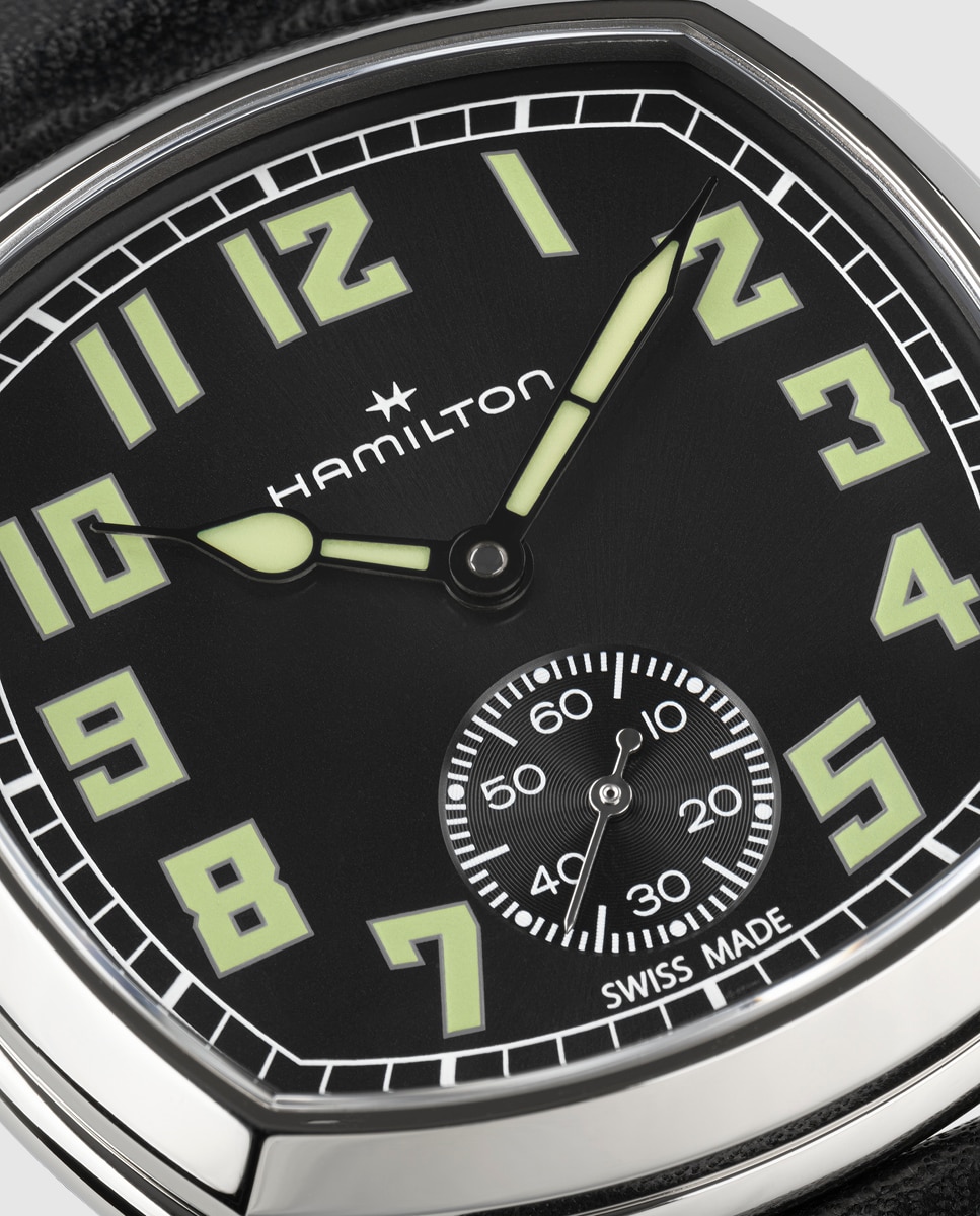 Imagen 4 de Reoj de hombre mecánico american classic cushion de 34 mm h36129730 con correa de piel - Hamilton - Negro Negro
