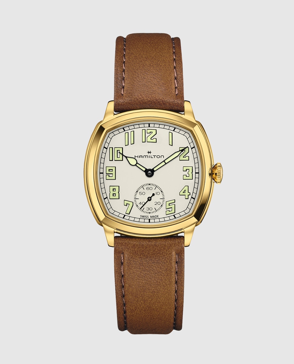 Imagen 1 de Reoj de mujer mecánico american classic cushion de 34 mm h36139520 con correa de piel Marrón