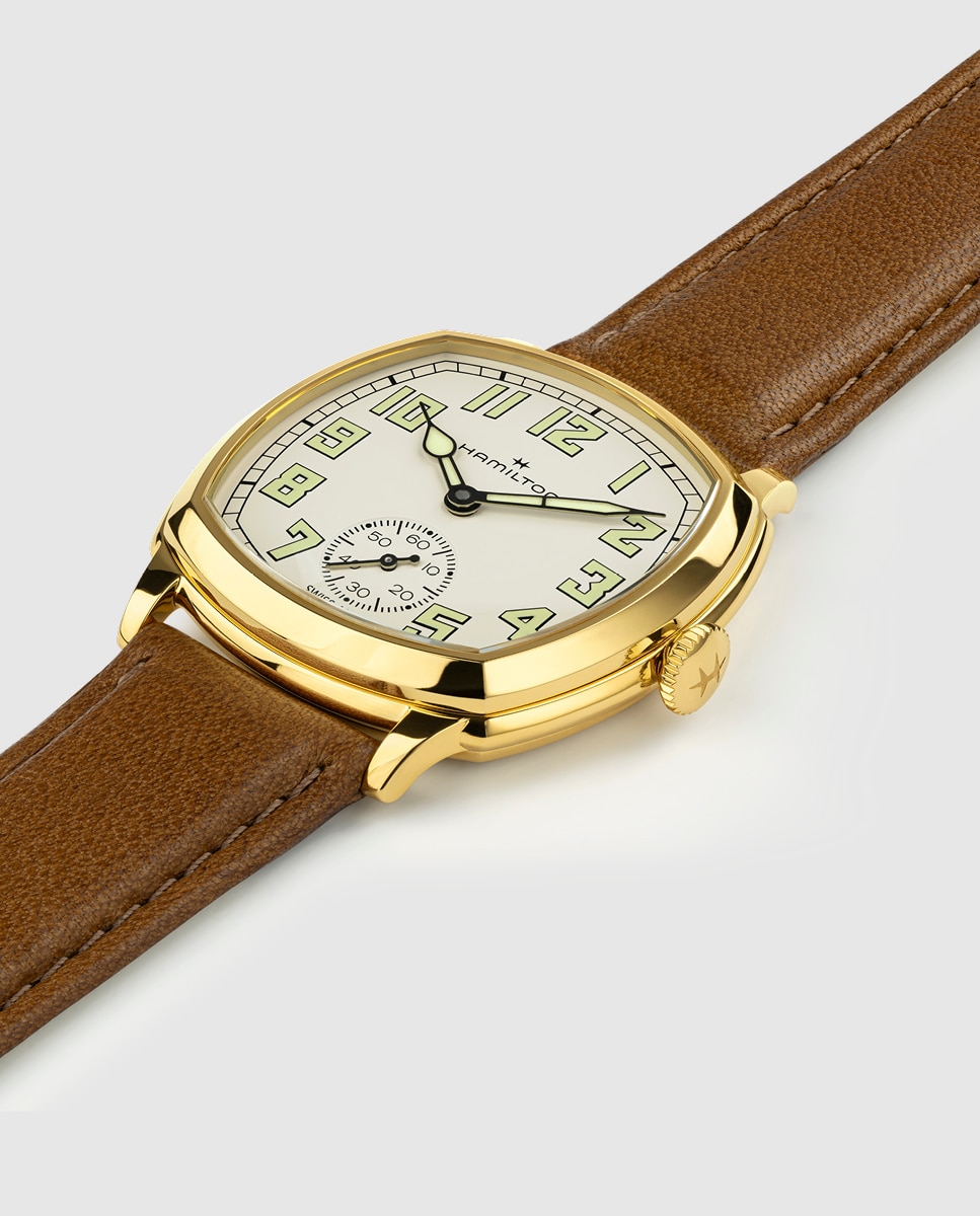 Imagen 2 de Reoj de mujer mecánico american classic cushion de 34 mm h36139520 con correa de piel - Hamilton - Marrón Marrón
