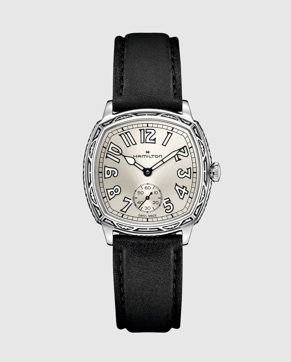 Imagen 1 de Reoj de hombre mecánico american classic cushion de 34 mm h36149710 con correa de piel Negro