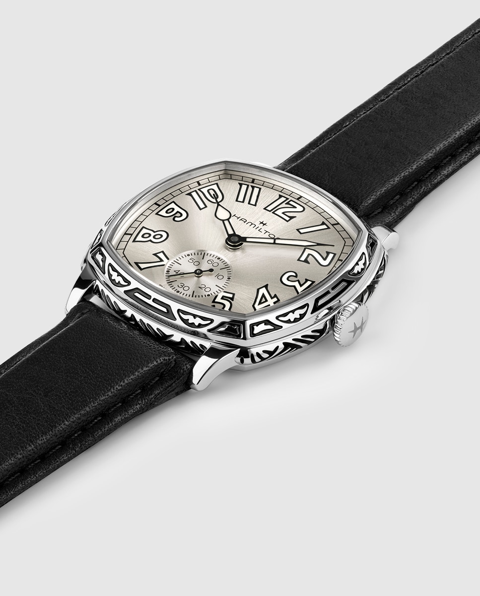 Imagen 2 de Reoj de hombre mecánico american classic cushion de 34 mm h36149710 con correa de piel - Hamilton - Negro Negro