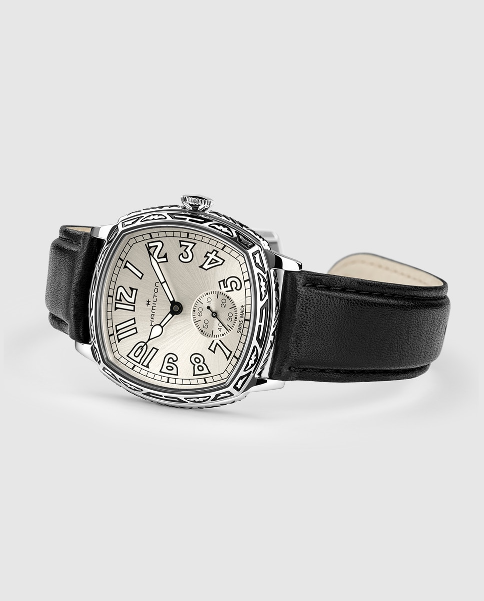 Imagen 3 de Reoj de hombre mecánico american classic cushion de 34 mm h36149710 con correa de piel - Hamilton - Negro Negro