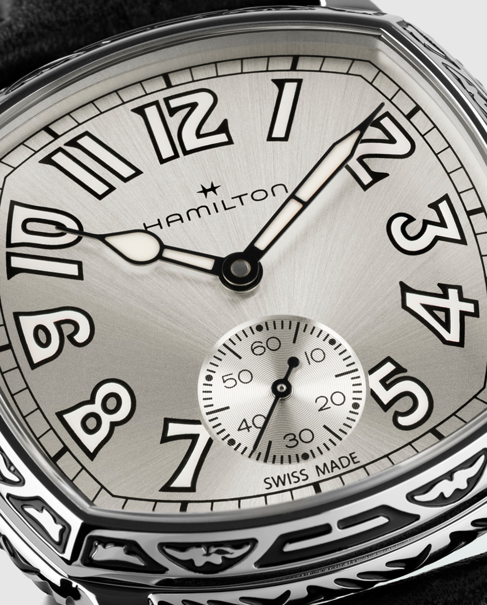 Imagen 4 de Reoj de hombre mecánico american classic cushion de 34 mm h36149710 con correa de piel - Hamilton - Negro Negro