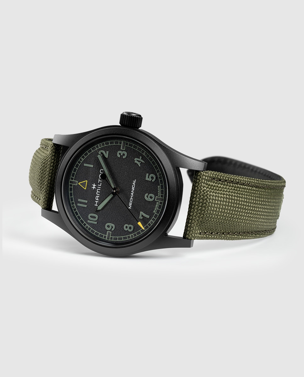 Imagen 3 de Reloj de hombre mecánico khaki field call of duty de 38 mm h69469930 con correa textil - Hamilton - Verde militar Verde militar
