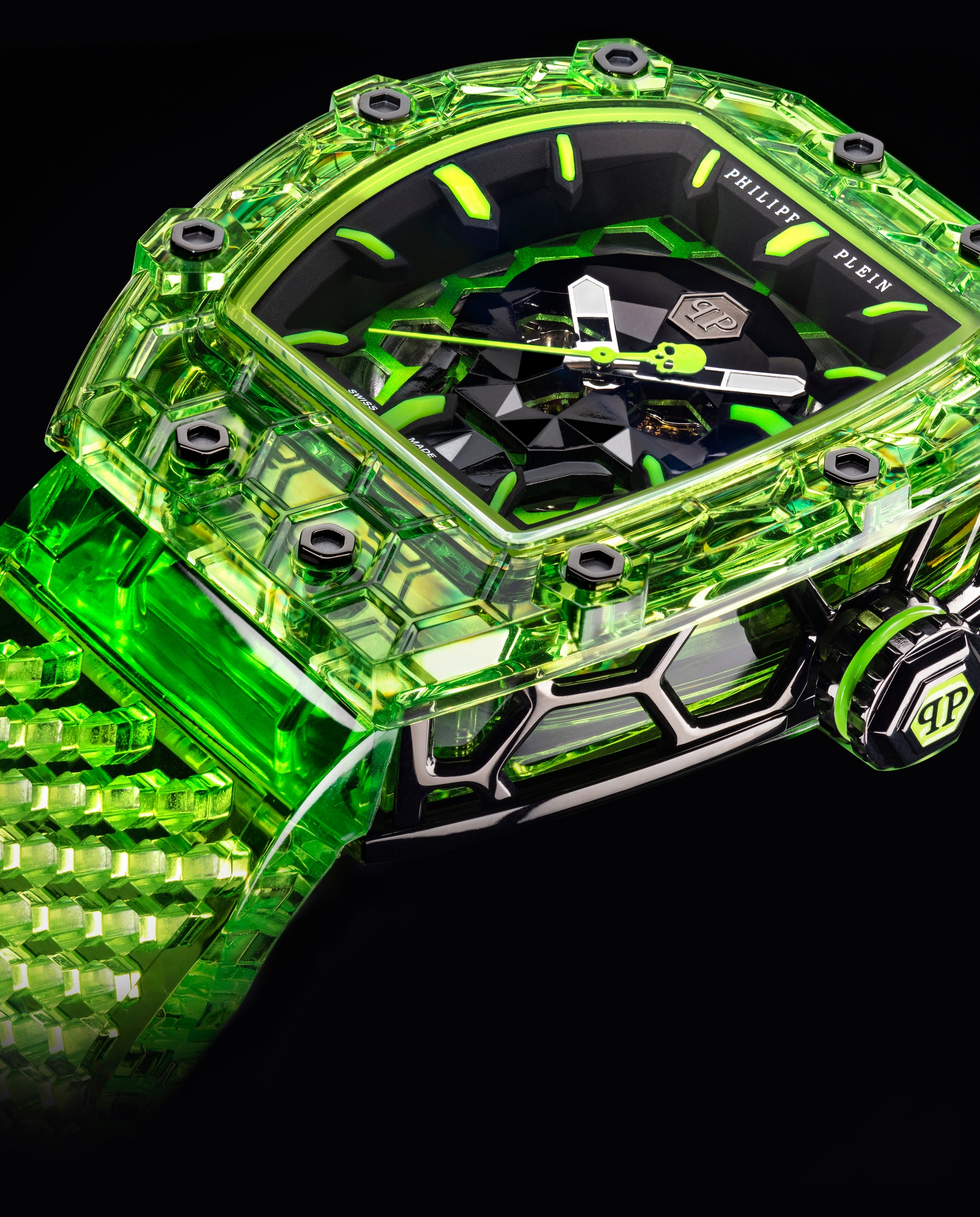 Reloj de hombre crypto king pwqaa0323 automático de pu transparente y correa - Philipp Plein - Verde Verde-3
