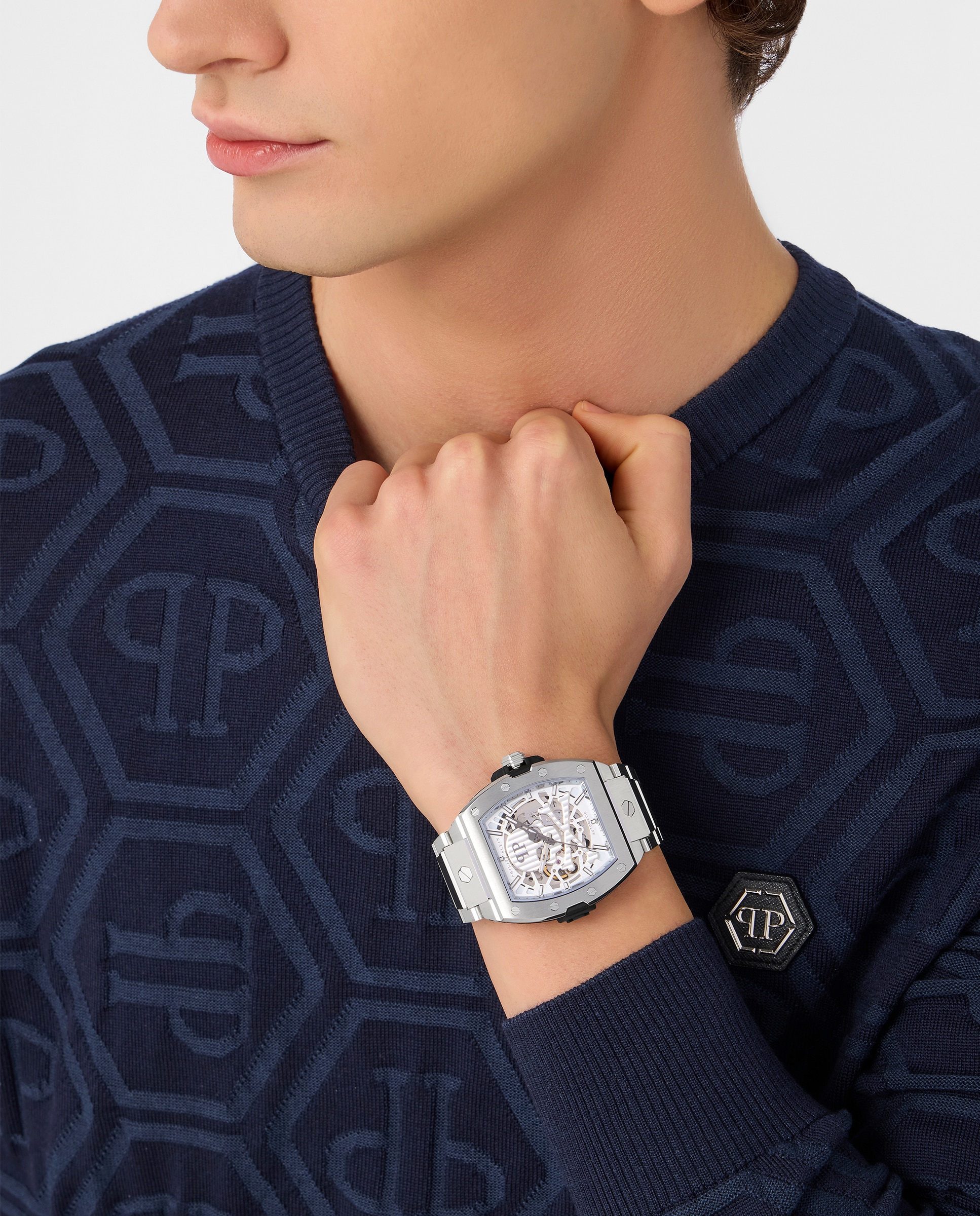 Reloj de hombre the skeleton restyle pwjfa0425 automático de acero y correa plateada/gris - Philipp Plein - Plata Plata-4