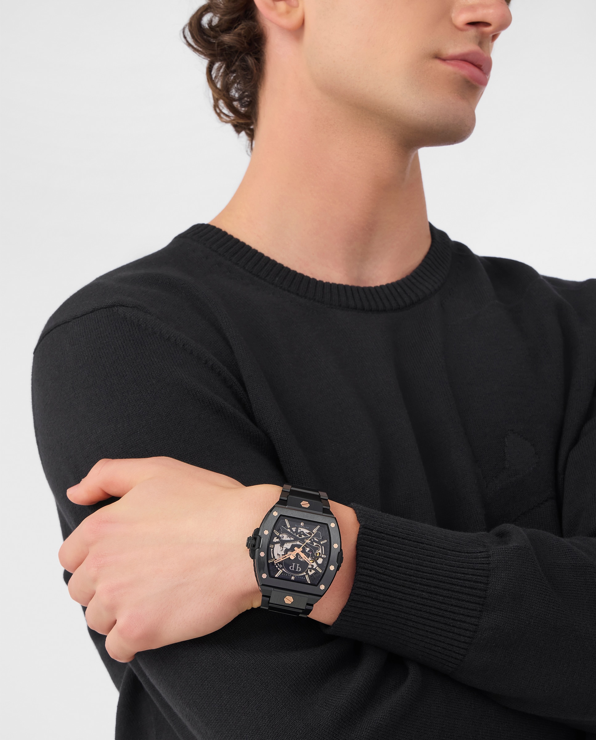 Reloj de hombre the skeleton restyle pwjfa0725 automático de acero y correa negra - Philipp Plein - Negro Negro-4