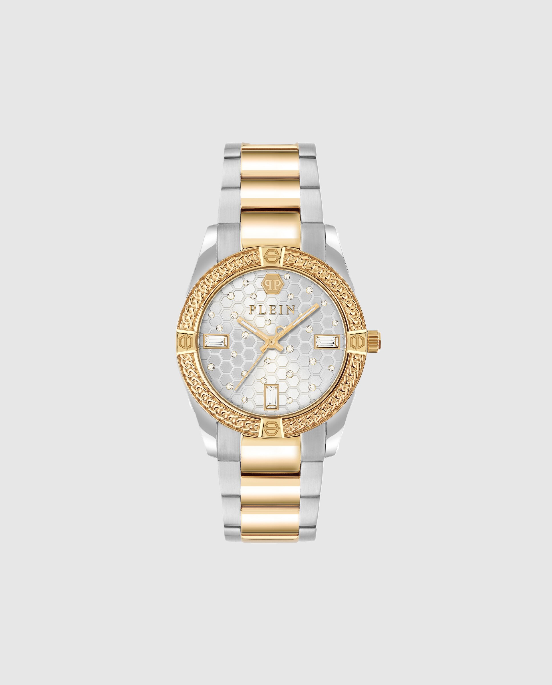 Imagen 0 de Reloj de mujer plein icon chain pw1fa0225 de acero y correa bicolor oro Plata