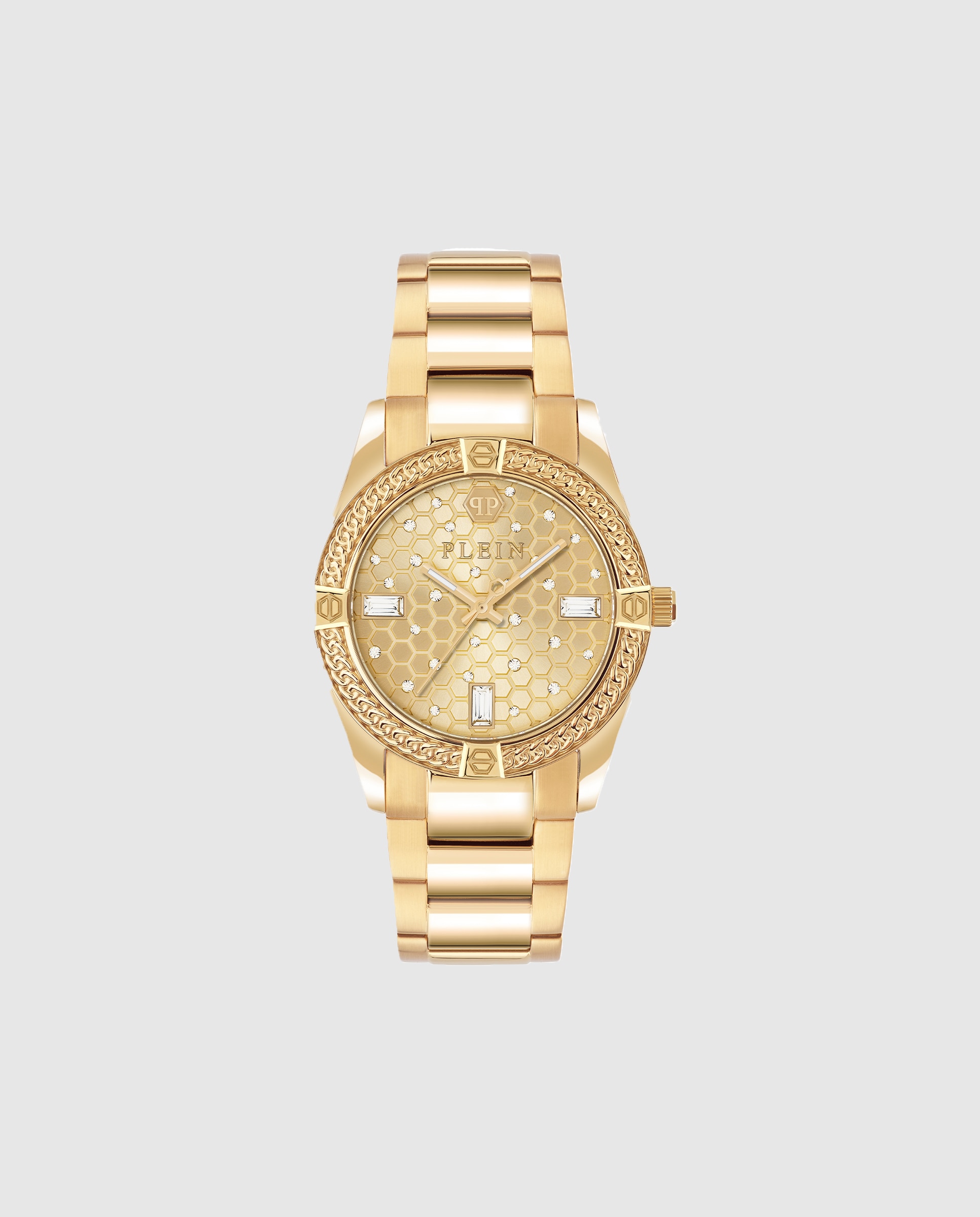 Imagen 0 de Reloj de mujer plein icon chain pw1fa0425 de acero y correa dorada Oro