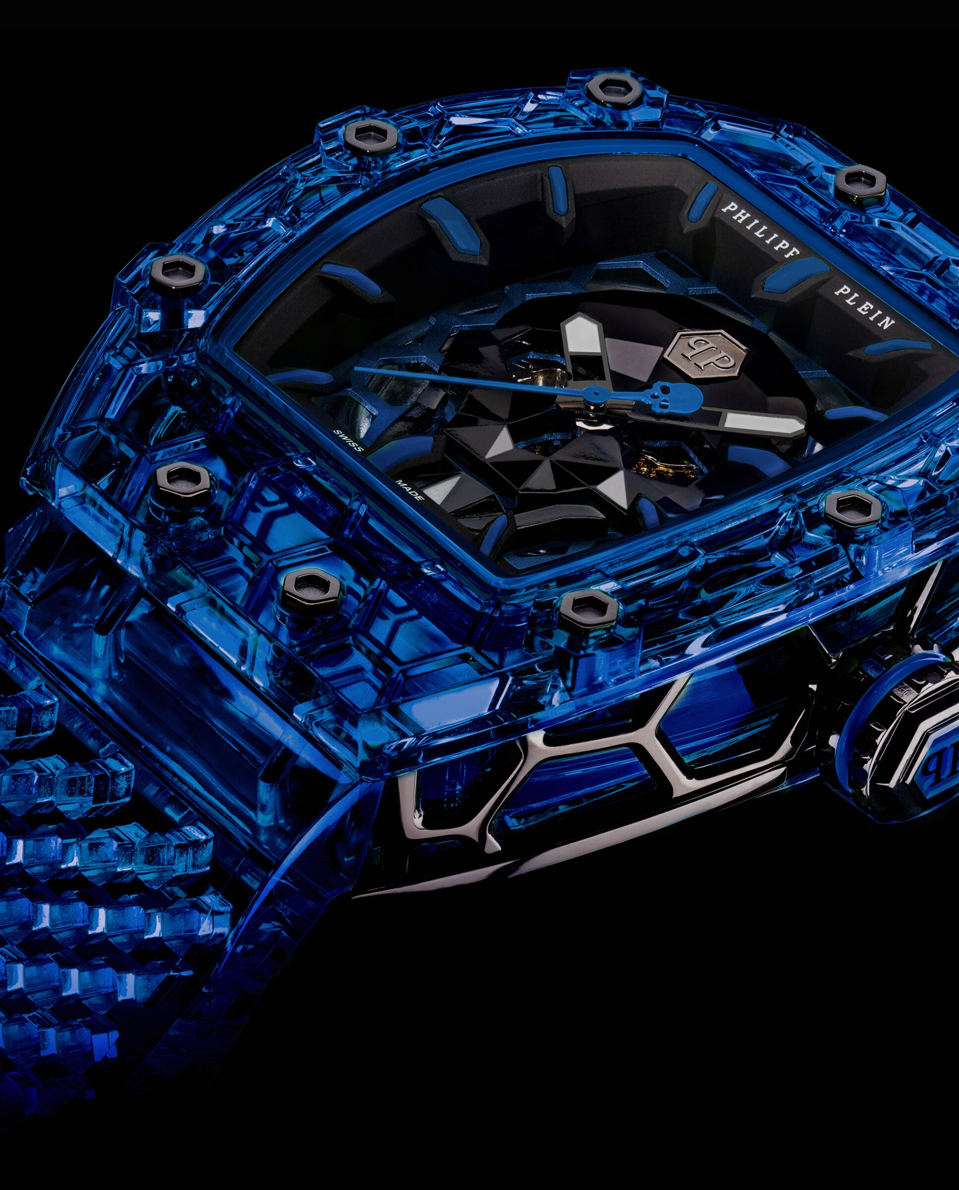 Reloj de hombre crypto king pwqaa1525 automático de pu transparente y correa transparente - Philipp Plein - Azul Azul-2