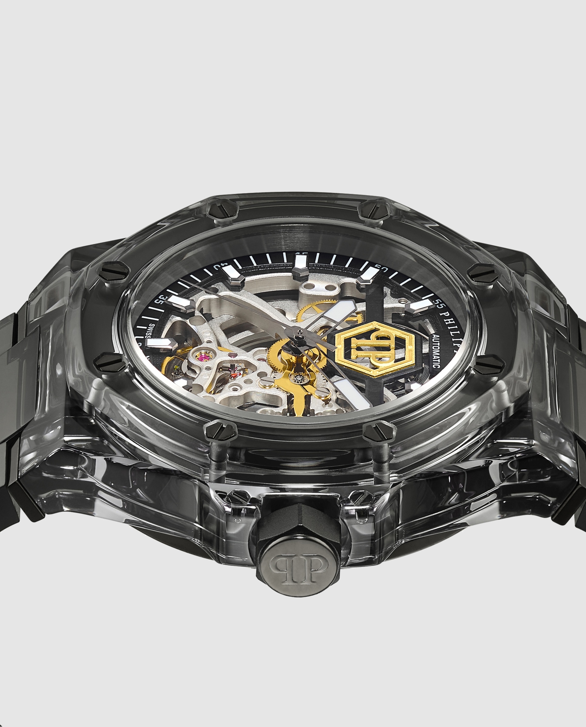 Reloj de hombre king phantom pw9fa0225 automático de pu transparente y correa transparente - Philipp Plein - Negro Negro-2