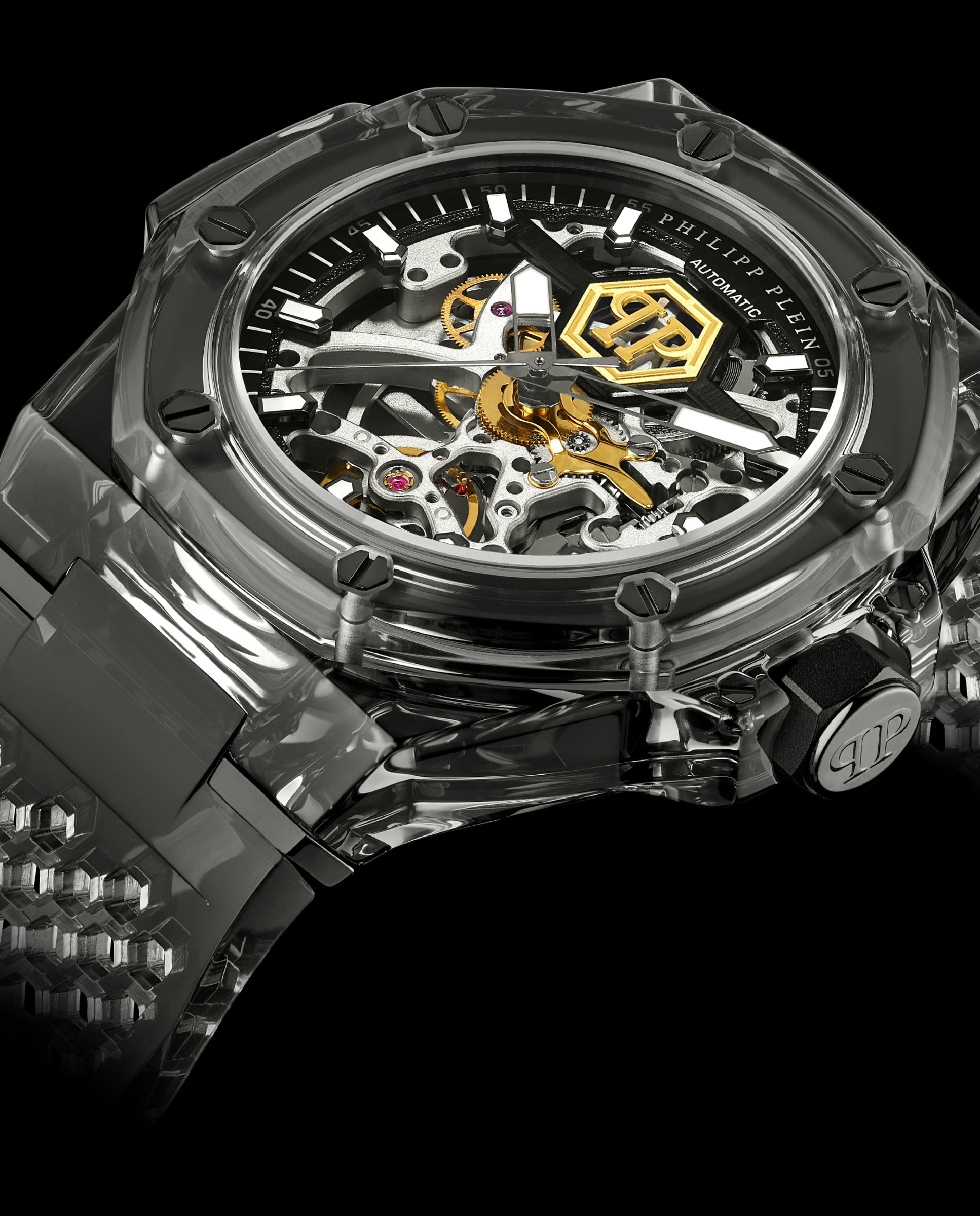 Reloj de hombre king phantom pw9fa0225 automático de pu transparente y correa transparente - Philipp Plein - Negro Negro-3