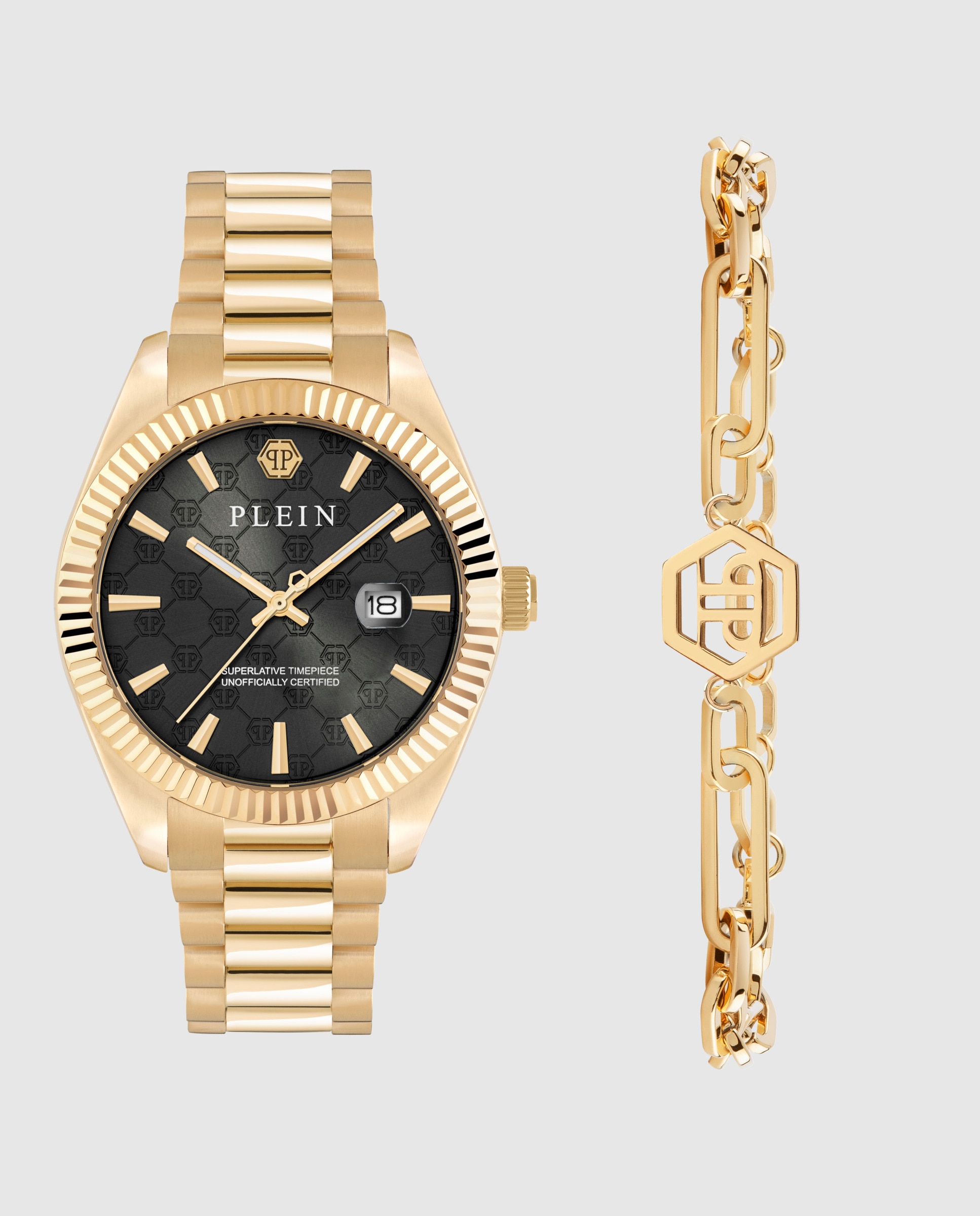Reloj de hombre date superlative pwdha0426 de acero y correa dorada - Philipp Plein - Oro Oro-2