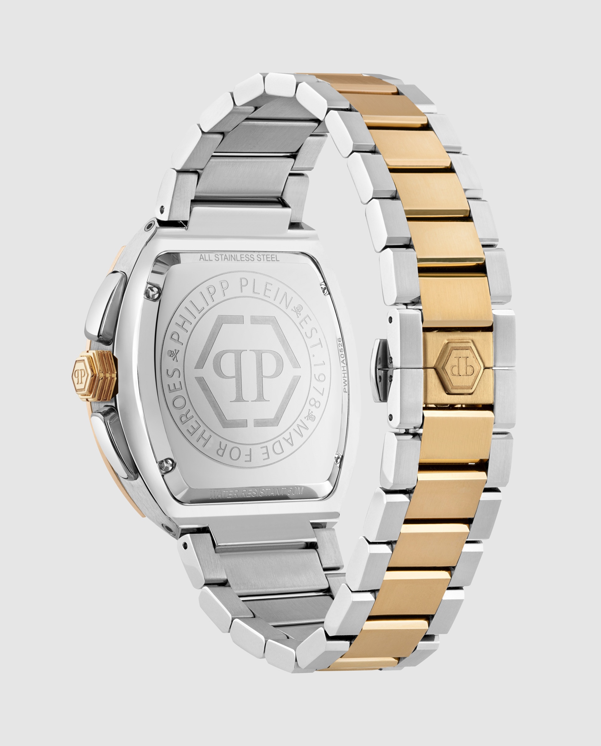 Reloj de hombre hexagon phantom chrono pwhha0526 de acero y correa dorada - Philipp Plein - Plata Plata-3