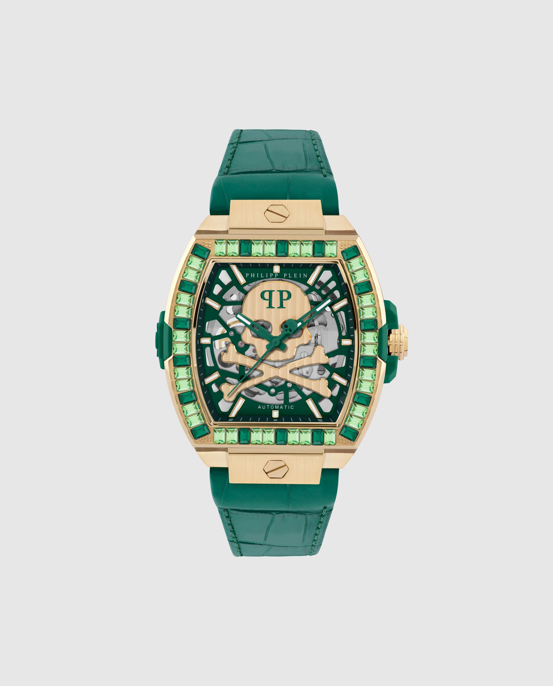 Imagen 0 de Reloj de hombre the skeleton baguettes pwjha0226 automático de piel y correa verde Verde