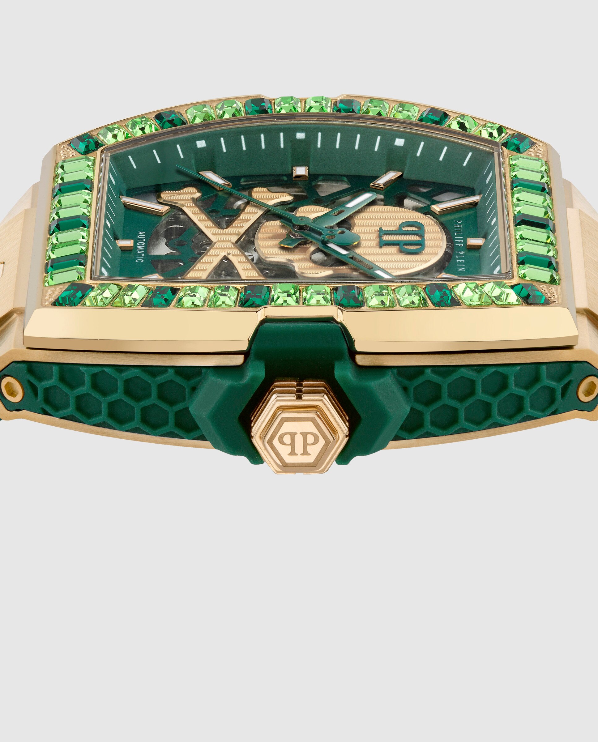 Reloj de hombre the skeleton baguettes pwjha0226 automático de piel y correa - Philipp Plein - Verde Verde-2